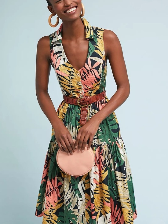 Anthropologie Dresses & Skirts - Anthropologie Eri+Ali Foliage Tropical Palm Print Dress Size M